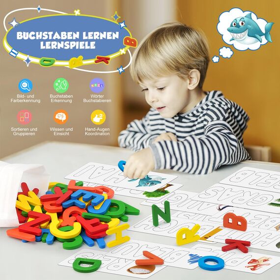 Joozmui Spielzeug ab 3 4 5 6 7 8 Jahre Mädchen, Buchstaben Lernen Lernspiele ab 3-8 Jahre Kinderspielzeug ab 3-8 Jahre Steckpuzzle Holz Montessori Spielzeug ab 3-8 Jahre Junge Einschulung Geschenk