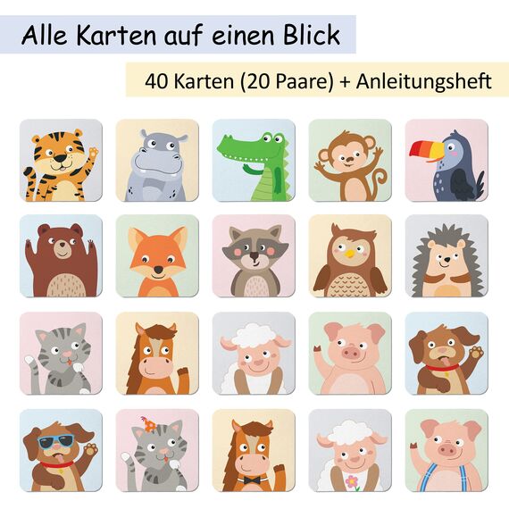 GLÜCKSWOLKE Memo - Spiel für Kinder ab 2 bis 6 Jahre, Montessori Spielzeug - fördert Konzentration + Merkfähigkeit, Lernspiele - Mit 7 Schwierigkeitsstufen, Kinderspielzeug - Neu (40 Karten)