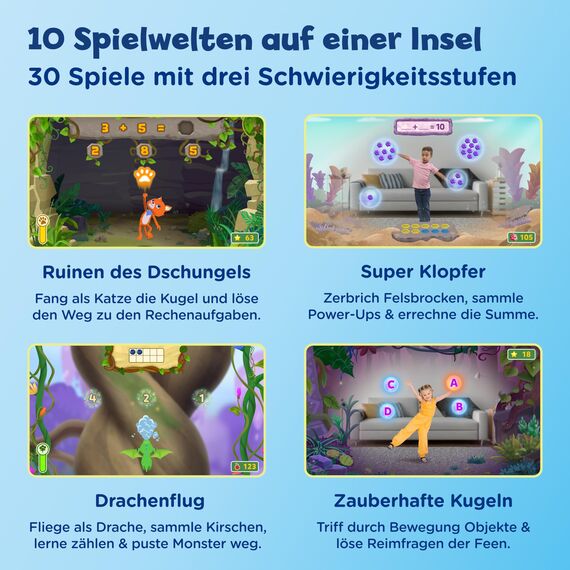 VTech LeapMOVE – Interaktives Videospiel-System ohne Controller – Fördert die Bewegung – Mit 30 vorinstallierten Lernspielen und verschiedenen Lerninhalten – Für Kinder von 4-12 Jahren