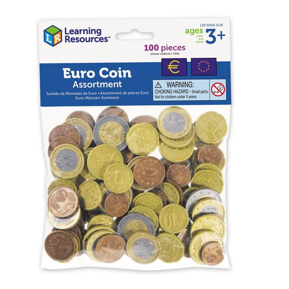 Learning Resources Spielgeldset Euro-Münzen (Set mit 100 Stück), Kinder Euro spielgeld münzen, kaufladen Kasse, Spielgeld für Kinder kaufmannsladen einkaufsladen (Packung mit 2)