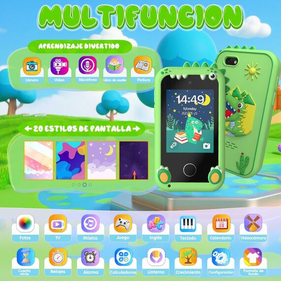 Fippesax Kinder Handy Smartphone Spielzeug, Kinderkamera 2,8" Handy für Mädchen & Jungen, 8G SD Karte, 20 lernspiele, DualKamera, MP3 Player (Grün)