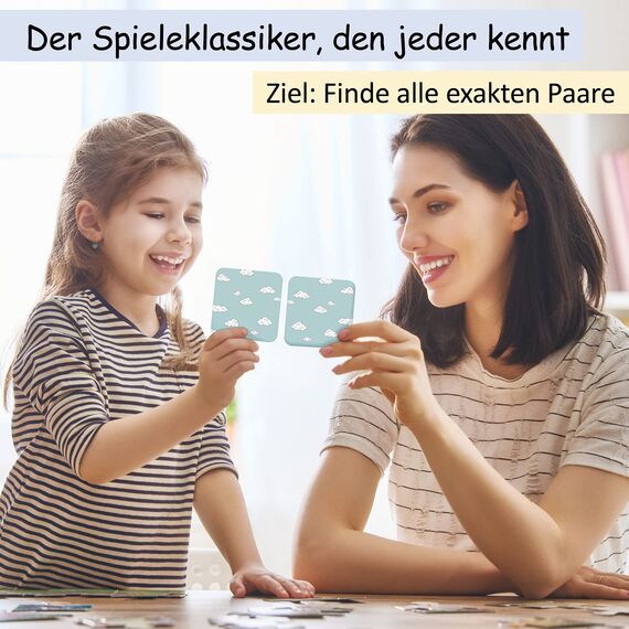 GLÜCKSWOLKE Memo - Spiel für Kinder ab 2 bis 6 Jahre, Montessori Spielzeug - fördert Konzentration + Merkfähigkeit, Lernspiele - Mit 7 Schwierigkeitsstufen, Kinderspielzeug - Neu (40 Karten)