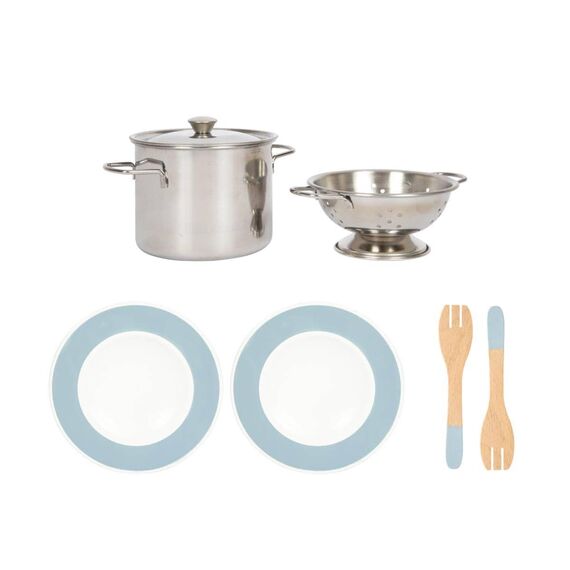 small foot Pasta-Koch-Set "fresh" für die Kinderküche, inkl. Kochtopf, Sieb, Geschirr und Nudeln, ab 3 Jahren, 12292