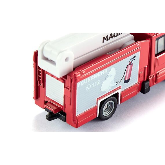siku 1749, Magirus Multistar TLF mit Teleskopmast Feuerwehrauto, 1:87, Metall/Kunststoff, Rot/Weiß, Ausziehbare Leiter