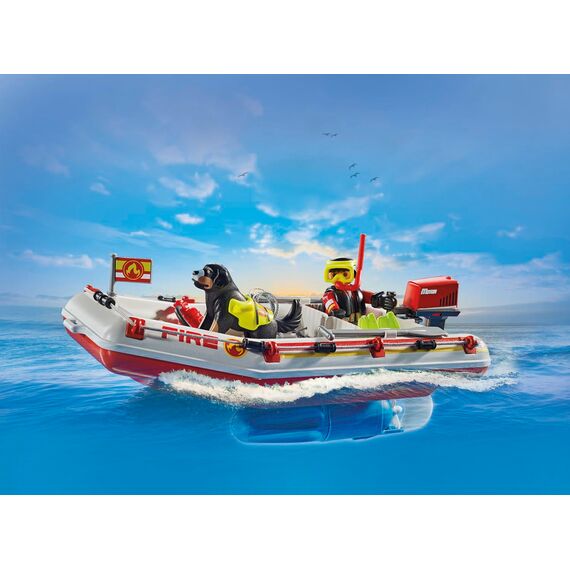 PLAYMOBIL Action Heroes 71464 Feuerwehrboot mit Aqua Scooter, aufregende Wasserrettung, inklusive Taucherbrille, Schwimmflossen und Rettungsweste, realitätsnahes Spielzeug für Kinder ab 4 Jahren