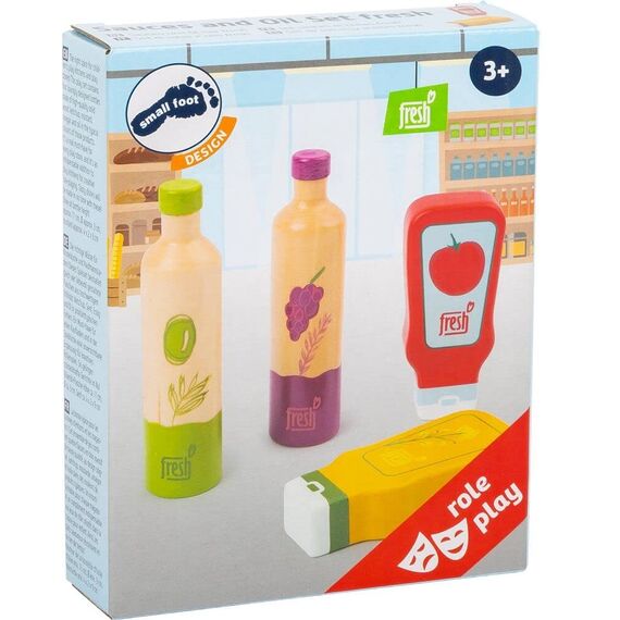 small foot Saucen und Öl-Set "fresh" aus Holz, Zubehör für Kaufmannsläden und Kinderküchen, ab 3 Jahren, 11445