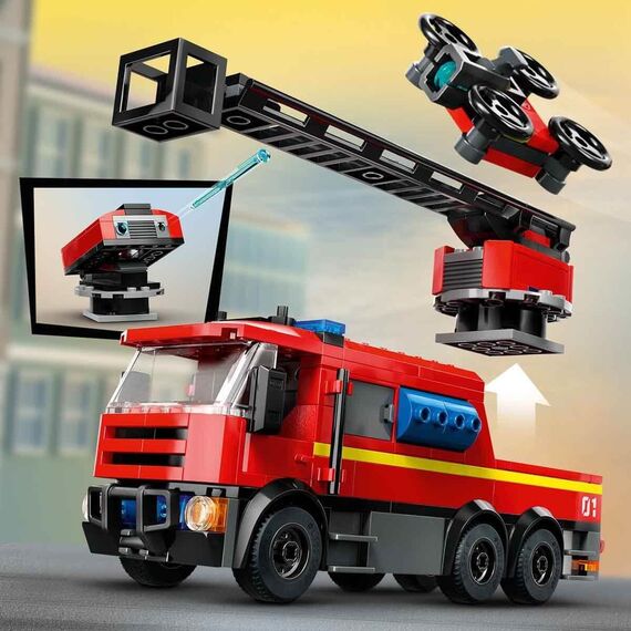 LEGO City Feuerwehrstation mit Drehleiterfahrzeug, Feuerwehr-Spielzeug mit Feuerwache und Feuerwehrauto, Geburtstagsgeschenk für Kinder ab 6 Jahren, Set mit Hund und 5 Minifiguren 60414