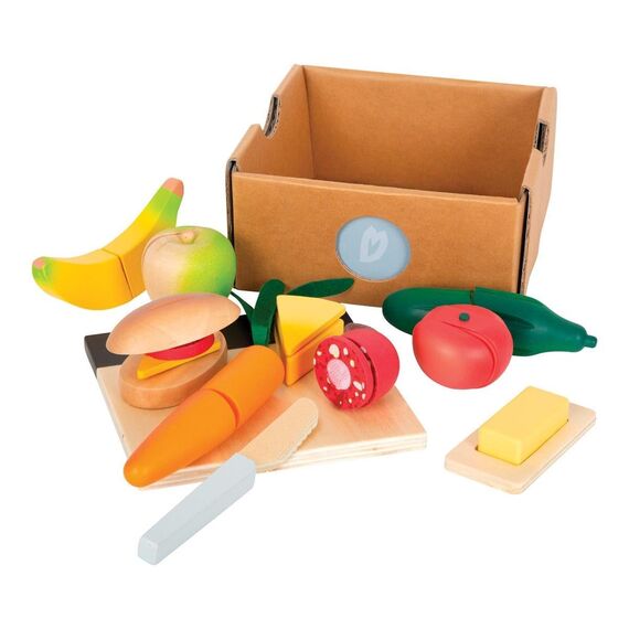 small foot Schneide-Set Mittagessen "fresh" aus Holz, Lebensmittel für Kinderküche, Rollenspielzeug ab 2 Jahren, 12331