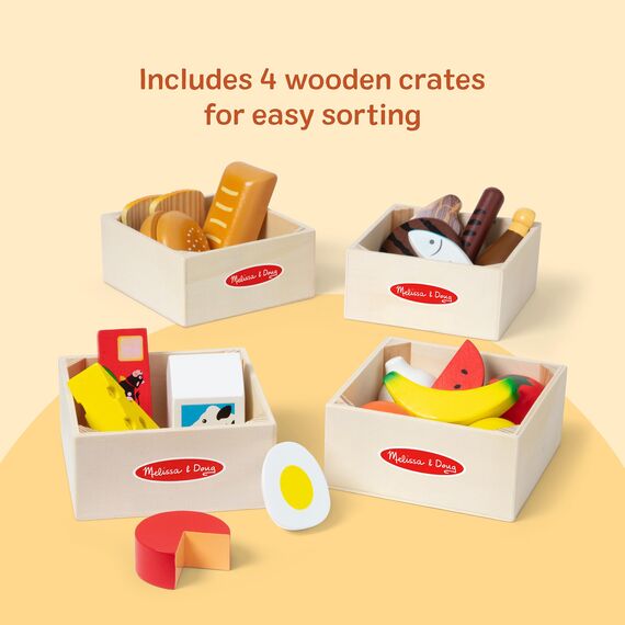 Melissa & Doug - Lebensmittelset aus Holz für die Kinderküche,, 21-teiliges Spielküchen- und Kaufladen-Zubehör, Für Kinder ab 2 Jahren