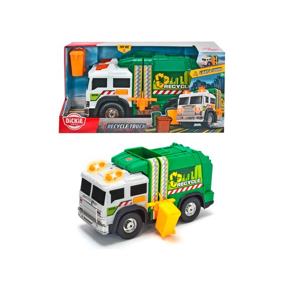 Dickie Toys – Recycle Truck – 30cm großes Müllauto mit beweglicher Tonne, Licht und Sound, für Kinder ab 5 Jahren, Müllabfuhr Spielzeugauto