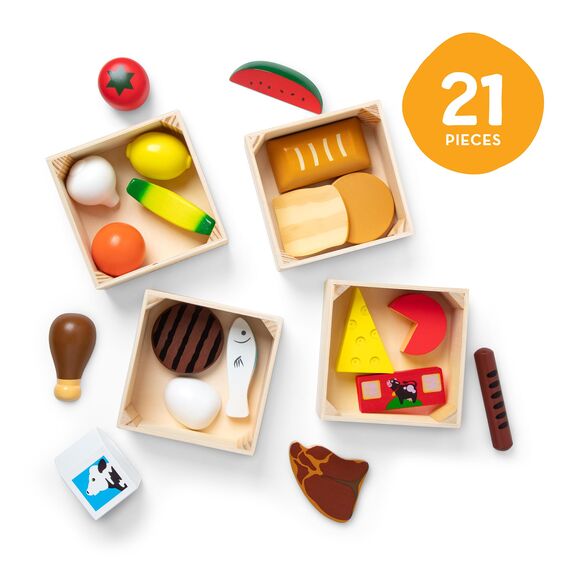 Melissa & Doug - Lebensmittelset aus Holz für die Kinderküche,, 21-teiliges Spielküchen- und Kaufladen-Zubehör, Für Kinder ab 2 Jahren