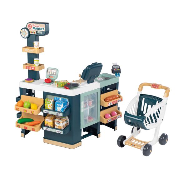 Smoby – Supermarkt Maxi mit Einkaufswagen – moderner Kaufladen für Kinder – Regale, Gemüse, Obst – Kühlbereich – Zahlreiches Zubehör, für Kinder ab 3 Jahren