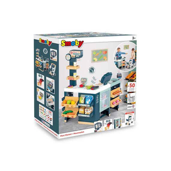 Smoby – Supermarkt Maxi mit Einkaufswagen – moderner Kaufladen für Kinder – Regale, Gemüse, Obst – Kühlbereich – Zahlreiches Zubehör, für Kinder ab 3 Jahren