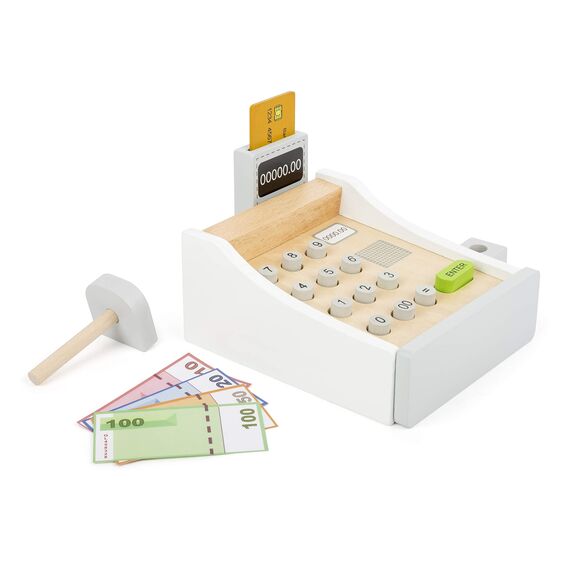 Small Foot Spielkasse aus Holz, inkl. Scanner, Kartenlesegerät, Spielgeld und Kreditkarten, Mehrfarbig, 11099 Spielzeug