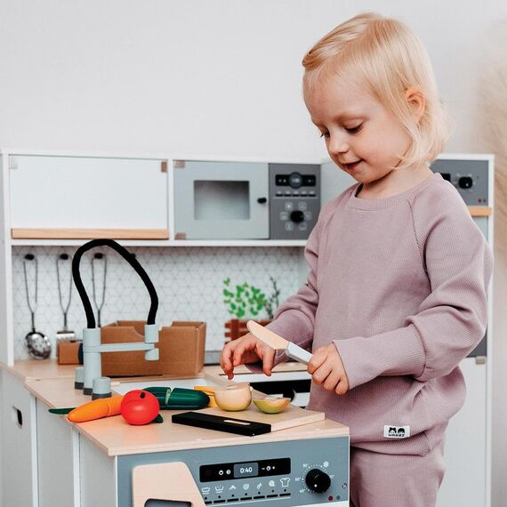 small foot Schneide-Set Mittagessen "fresh" aus Holz, Lebensmittel für Kinderküche, Rollenspielzeug ab 2 Jahren, 12331