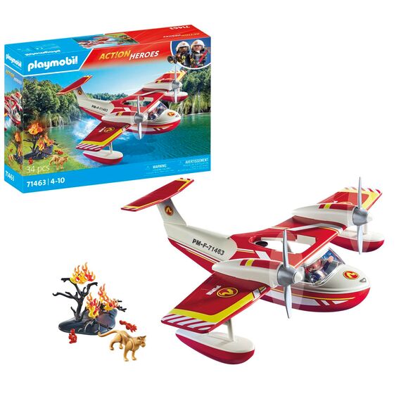 PLAYMOBIL Action Heroes 71463 Feuerwehrflugzeug mit Löschfunktion, heldenhafte Rettungsmissionen, inklusive Feuerwehrmann und vielfältigem Zubehör, detailreiches Spielzeug für Kinder ab 4 Jahren