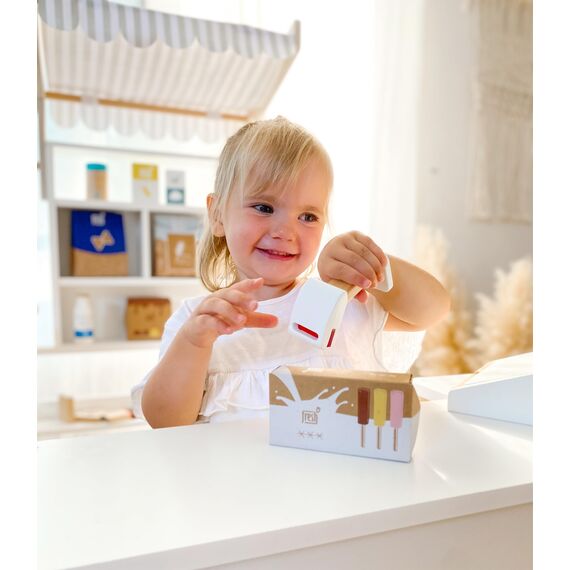 small foot Milcheis am Stiel "fresh" aus Holz, Zubehör für Kaufladen und Kinderküche, Rollenspielzeug ab 3 Jahren, 12351