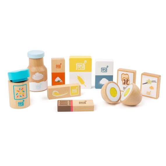 small foot Backzutaten "fresh" aus Holz, Zubehör für die Kinderküche und den Kaufmannsladen, ab 3 Jahren, 11442