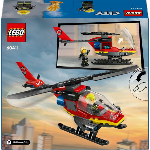 LEGO City Feuerwehrhubschrauber, Set mit Hubschrauber-Spielzeug und Pilot-Figur, Feuerwehr-Helikopter für EIN fantasievolles Spielerlebnis, Geschenk für Kinder, Jungen und Mädchen ab 5 Jahren 60411
