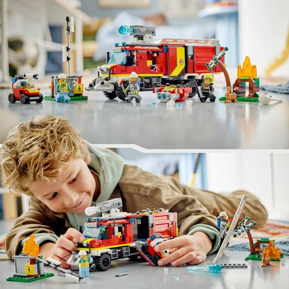 LEGO 60374 City Einsatzleitwagen der Feuerwehr, modernes Feuerwehrauto-Spielzeug mit Löschdrohnen, mit Figuren für Kinder