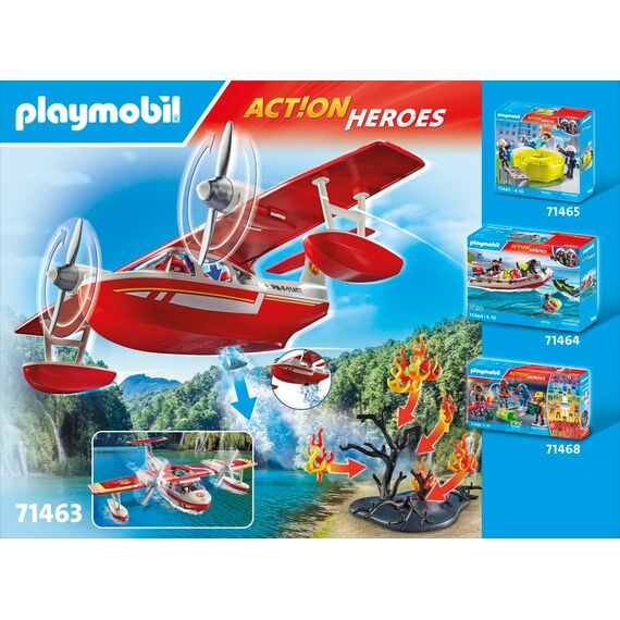 PLAYMOBIL Action Heroes 71463 Feuerwehrflugzeug mit Löschfunktion, heldenhafte Rettungsmissionen, inklusive Feuerwehrmann und vielfältigem Zubehör, detailreiches Spielzeug für Kinder ab 4 Jahren