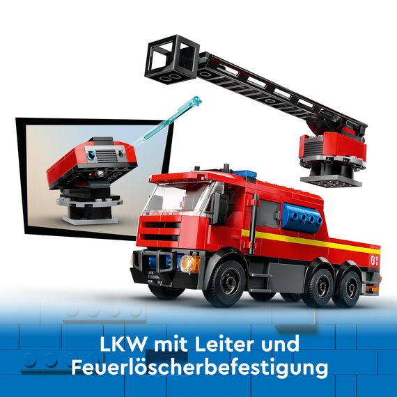 LEGO City Feuerwehrstation mit Drehleiterfahrzeug, Feuerwehr-Spielzeug mit Feuerwache und Feuerwehrauto, Geburtstagsgeschenk für Kinder ab 6 Jahren, Set mit Hund und 5 Minifiguren 60414