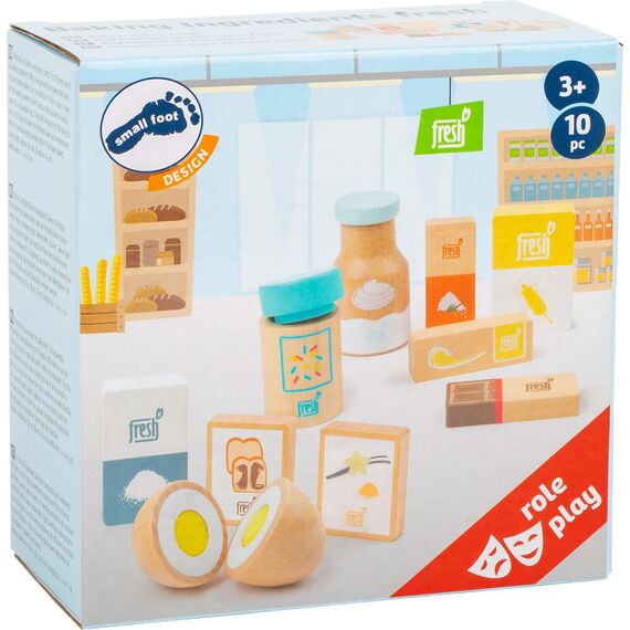 small foot Backzutaten "fresh" aus Holz, Zubehör für die Kinderküche und den Kaufmannsladen, ab 3 Jahren, 11442