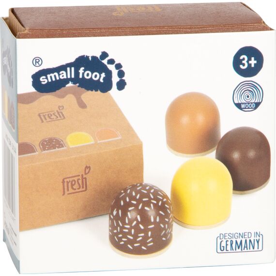 small foot Schokoküsse "fresh" aus Holz, Zubehör für Kaufladen und Kinderküche, Rollenspielzeug ab 3 Jahren, 12349