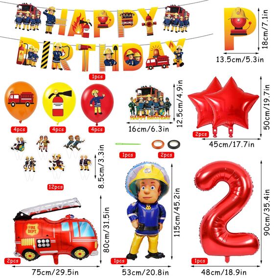 Feuerwehr Geburtstag Deko 2 Jahre 32 Stück, Feuerwehrauto 2 Geburtstag Luftballon, Kindergeburtstag Feuerwehrauto Deko, Feuerwehrmann Geburtstagsdeko, Geburtstagsdeko 2 Jahre Junge