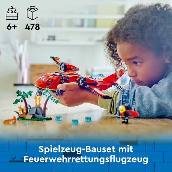 LEGO City Fire Rescue Plane Toy for 6 Plus Year Old Boys, Girls and Kids Who Love Imaginative Play, Airplane Emergency Vehicle Playset Includes 3 Minifigures, Birthday Gift Idea 60413