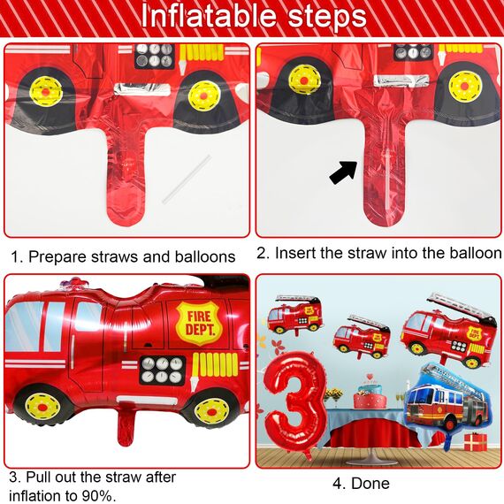 Feuerwehr Geburtstag Deko 3 Jahre 36 Stück, Feuerwehrauto 3 Geburtstag Luftballon, Kindergeburtstag Feuerwehrauto Deko, Feuerwehrmann Geburtstagsdeko, Geburtstagsdeko 3 Jahre Junge