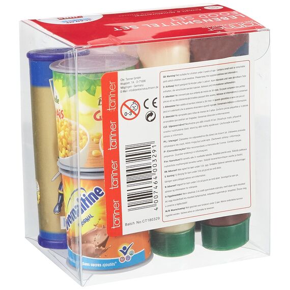 tanner DER KLEINE KAUFMANN TANNER Deco - Lebensmittel Set, mit 8 beliebten Markenprodukten, Zubehör für Kaufmannsladen, lebensmittelechtes Design, 0329.1