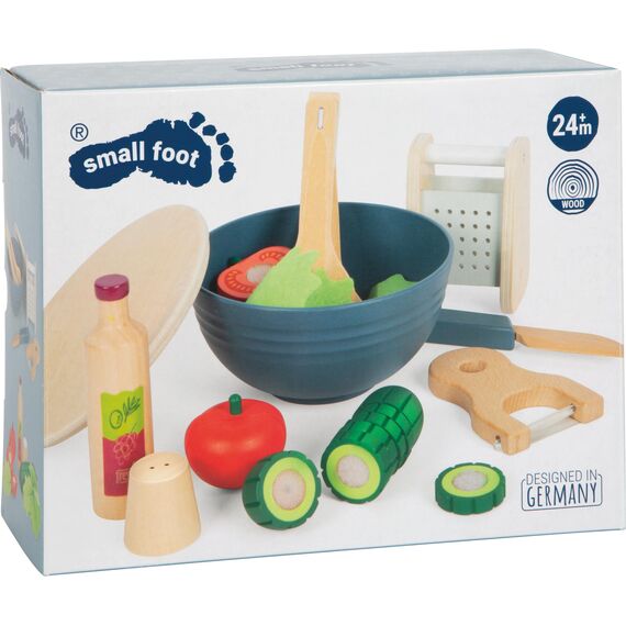 small Foot Schneide-Set Salat „Fresh“ aus Holz, Lebensmittel-Spielzeug für Kinderküche, für Kinder ab 3 Jahren, 12612