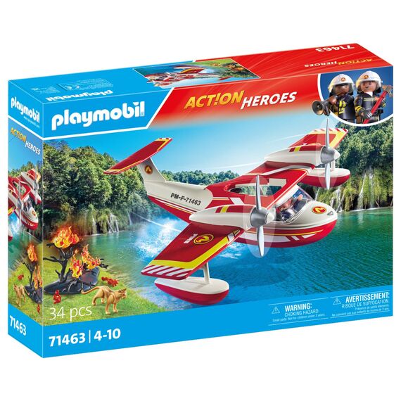 PLAYMOBIL Action Heroes 71463 Feuerwehrflugzeug mit Löschfunktion, heldenhafte Rettungsmissionen, inklusive Feuerwehrmann und vielfältigem Zubehör, detailreiches Spielzeug für Kinder ab 4 Jahren