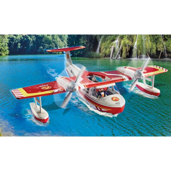 PLAYMOBIL Action Heroes 71463 Feuerwehrflugzeug mit Löschfunktion, heldenhafte Rettungsmissionen, inklusive Feuerwehrmann und vielfältigem Zubehör, detailreiches Spielzeug für Kinder ab 4 Jahren