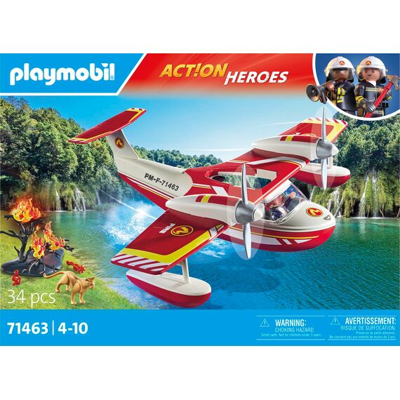PLAYMOBIL Action Heroes 71463 Feuerwehrflugzeug mit Löschfunktion, heldenhafte Rettungsmissionen, inklusive Feuerwehrmann und vielfältigem Zubehör, detailreiches Spielzeug für Kinder ab 4 Jahren