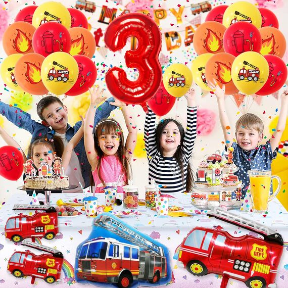 Feuerwehr Geburtstag Deko 3 Jahre 36 Stück, Feuerwehrauto 3 Geburtstag Luftballon, Kindergeburtstag Feuerwehrauto Deko, Feuerwehrmann Geburtstagsdeko, Geburtstagsdeko 3 Jahre Junge