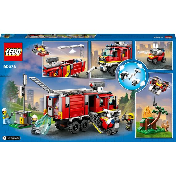LEGO 60374 City Einsatzleitwagen der Feuerwehr, modernes Feuerwehrauto-Spielzeug mit Löschdrohnen, mit Figuren für Kinder