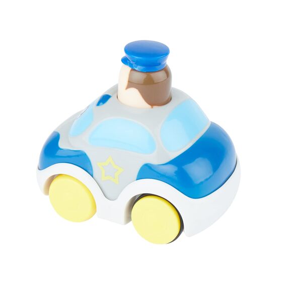 Bieco Drück & Los Flitzer Feuerwehr oder Polizeiauto, Spielzeug-Autos mit Aufzieh Mechanismus durch Kopf herunterdrücken, Rückzug Spielzeugautos ab 12 Monaten für Baby und Kinder
