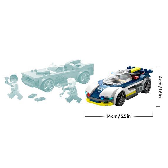 LEGO City Verfolgungsjagd mit Polizeiauto und Muscle Car, Auto-Spielezug mit 2 Rennautos, Polizei-Geschenk für Kinder, Jungs und Mädchen ab 6 Jahren, Set mit Polizist und Ganovin-Minifiguren 60415