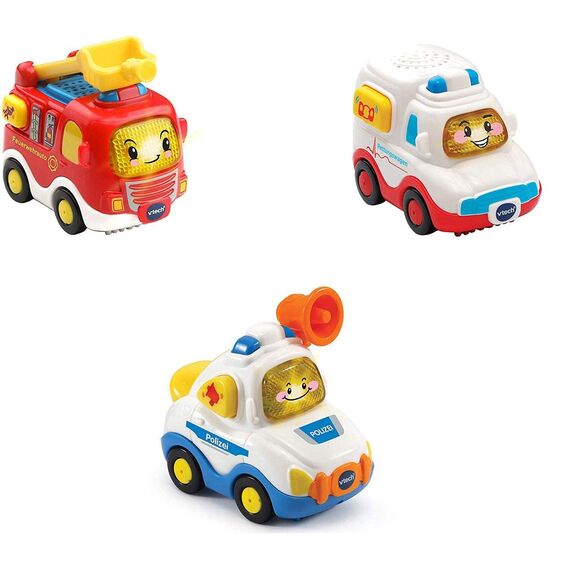Vtech 80-242104 TUT TUT Baby Flitzer - 3er Set Einsatzfahrzeuge (Feuerwehrauto, Rettungswagen, Polizei), Babyautos, Mehrfarbig