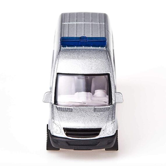 siku 0804, Polizeibus, Metall/Kunststoff, Silber, Anhängerkupplung, Spielzeugauto für Kinder