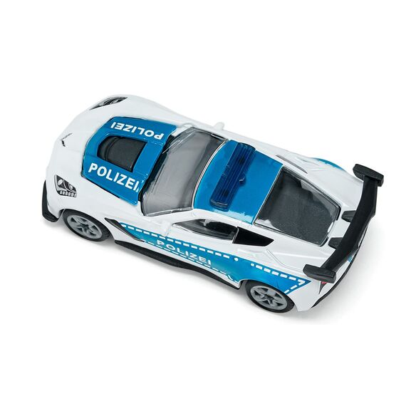 siku 1525, Polizeiauto Chevrolet Corvette ZR1, Polizei-Spielzeug, Metall/Kunststoff, Blau/Weiß, Motorhaube zum Öffnen