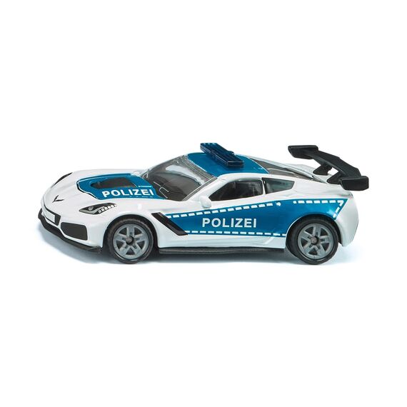 siku 1525, Polizeiauto Chevrolet Corvette ZR1, Polizei-Spielzeug, Metall/Kunststoff, Blau/Weiß, Motorhaube zum Öffnen