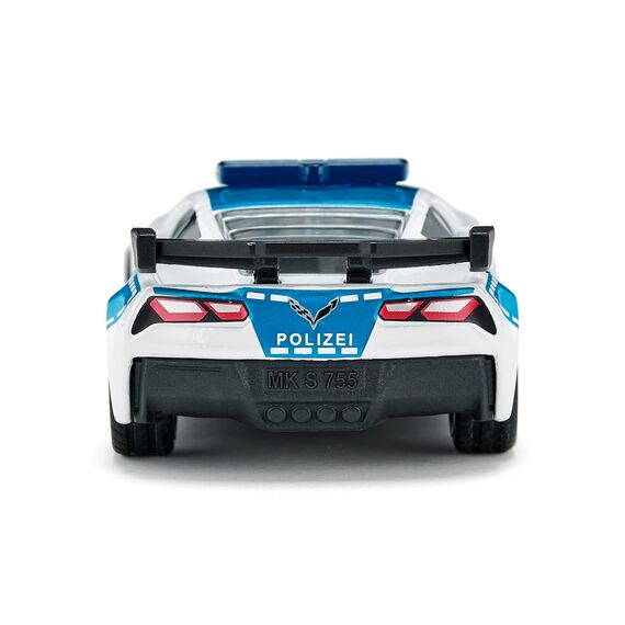 siku 1525, Polizeiauto Chevrolet Corvette ZR1, Polizei-Spielzeug, Metall/Kunststoff, Blau/Weiß, Motorhaube zum Öffnen