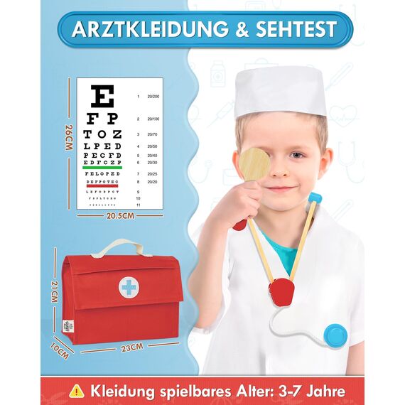 Lehoo Castle Arztkoffer Kinder, Spielzeug ab 3 Jahre, Doktorkoffer Kinder, Arztkoffer mit Arztkittel, Arzt-Kit für Kleinkinder Junge(Blau)