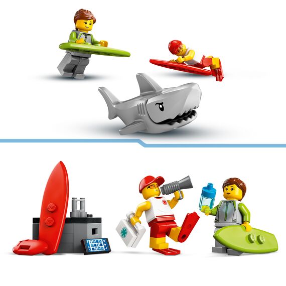 LEGO City Lifeguard Beach Rescue Truck Toy with 2 Minifigures and a Shark Figure - Building Set for 6+ Year Old Boys & Girls - Gifts for Beach-Loving Kids - 60453