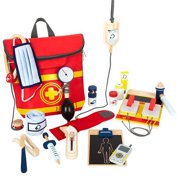 small Foot Notarzt Rucksack mit viel Zubehör, Arzt-Spielzeug für aktives Rollenspiel, für Kinder ab 3 Jahren, 11917