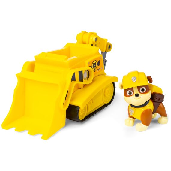 PAW Patrol, Baustellen-Fahrzeug mit Rubble-Figur (Sustainable Basic Vehicle/Basis Fahrzeug), Spielzeug für Kinder ab 3 Jahren