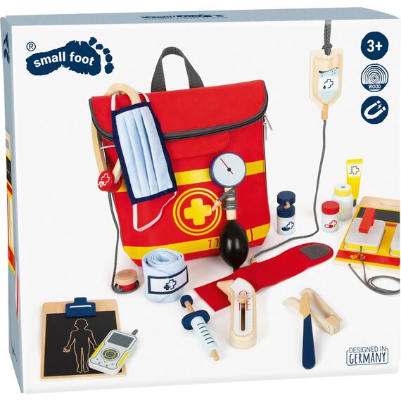 small Foot Notarzt Rucksack mit viel Zubehör, Arzt-Spielzeug für aktives Rollenspiel, für Kinder ab 3 Jahren, 11917